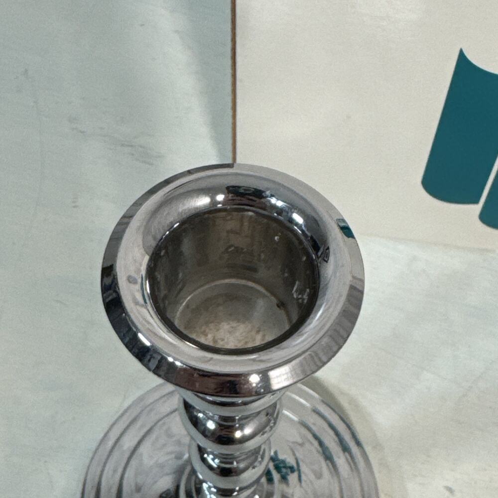 Vintage Partylite Pair Of 6” Chrome Bellaire Pedestal Candle Holders And Snuffer - Picture 3 of 14